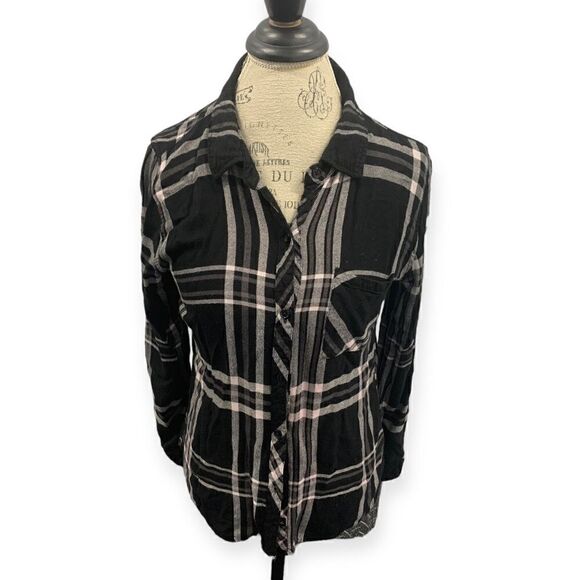 Rails Flannel Button Plaid Shirt, Black and Light Pink - Picture 1 of 3
